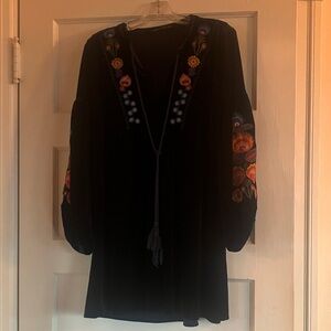 Zara dark blue velvet embroidered dress